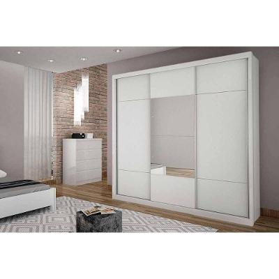 Guarda Roupa Casal Arezzo 3 Portas de Correr 4 Gavetas Cumaru-Fendi MDF Novo Horizonte