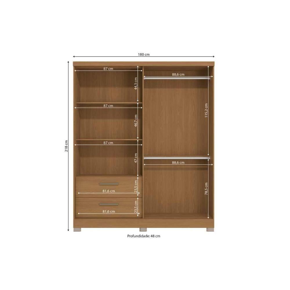 Guarda Roupa Casal 3 Portas (1 De Correr) E 2 Gavetas C533 Canela - Kappesberg - 2