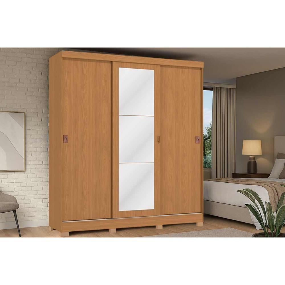 Guarda Roupa Casal 3 Portas De Correr (1 C/ Espelho) E 2 Gavetas C/ Pés Cb01r589 Canela - Kappesberg - 1