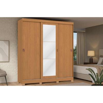 Guarda Roupa Casal 3 Portas De Correr (1 C/ Espelho) E 2 Gavetas C/ Pés Cb01r589 Canela - Kappesberg