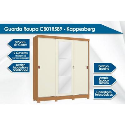 Guarda Roupa Casal CB01R589 3 Portas de Correr 2 Gavetas Canela Kappesberg