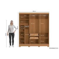 Guarda Roupa Casal 3 Portas De Correr (1 C/ Espelho) E 2 Gavetas C/ Pés Cb01r589 Canela - Kappesberg