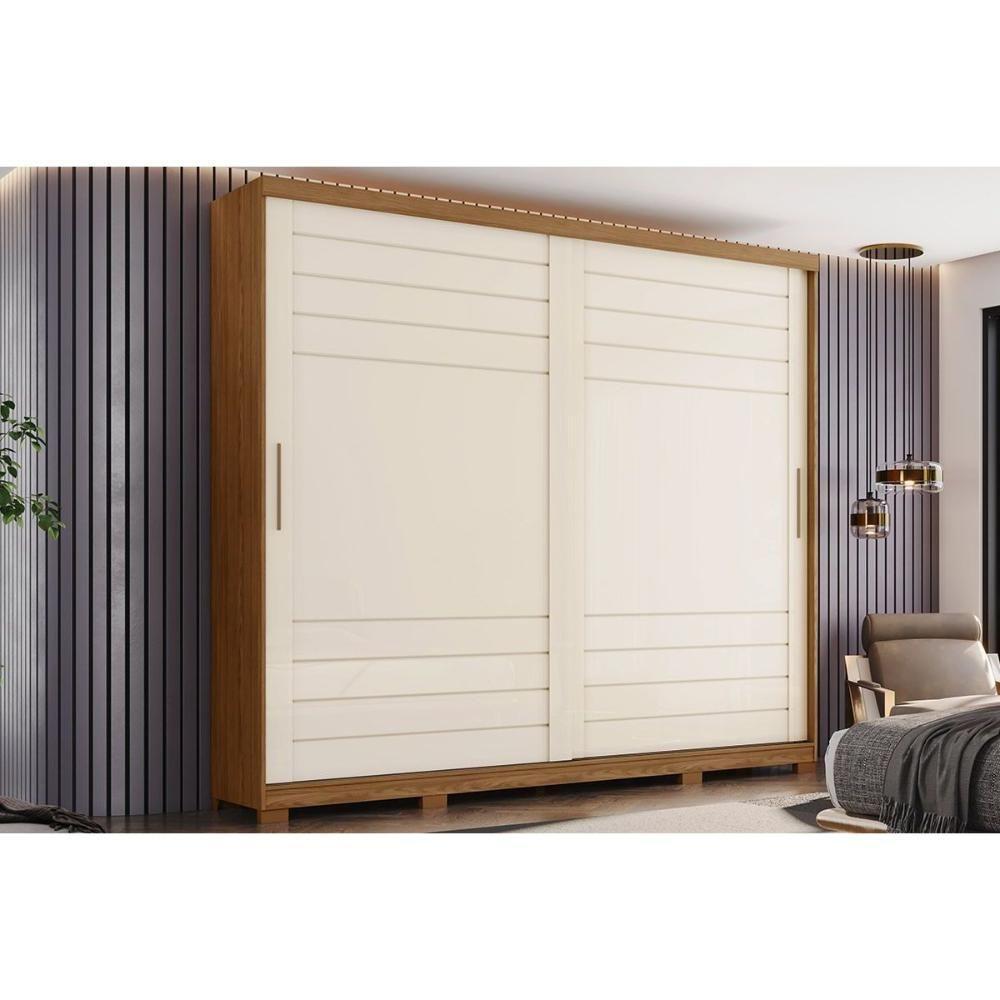 Guarda Roupa Casal 2 Portas De Correr E 6 Gavetas C/ Pés Cayman Nature/off White - Henn - 1