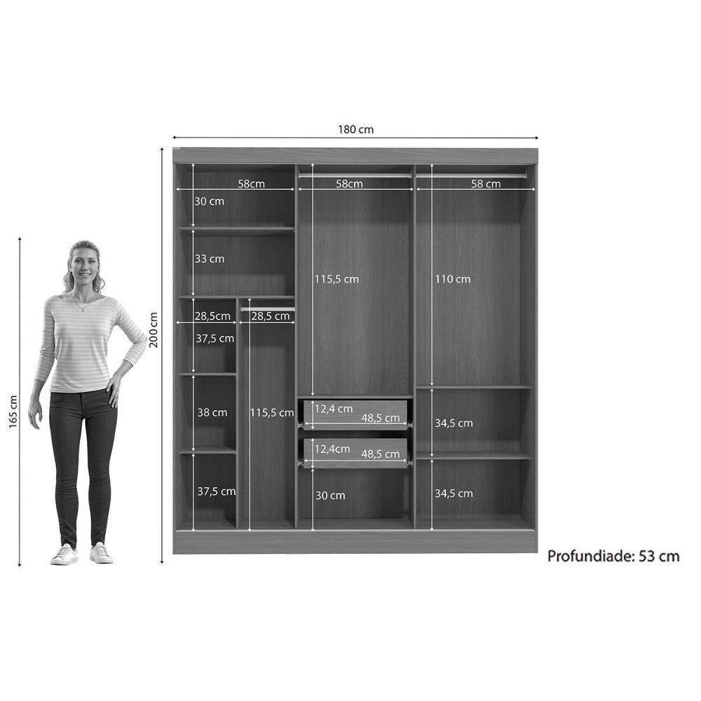 Guarda Roupa Casal 3 Portas De Correr E 2 Gavetas R589 Canela/off White - Kappesberg - 2