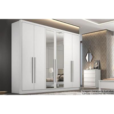 Guarda Roupa Casal 6 Portas (2 C/ Espelho) E 4 Gavetas Robust/livorno Plus Neve - Novo Horizonte