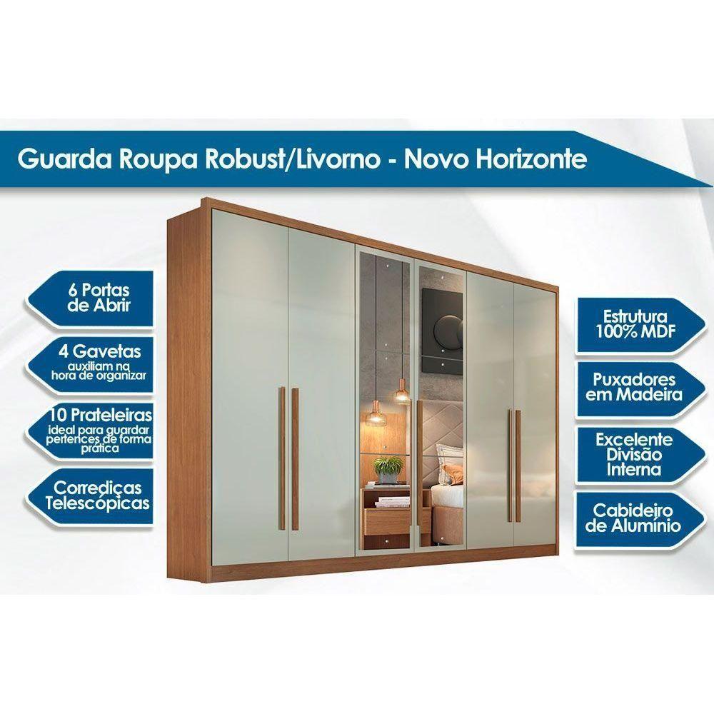 Guarda Roupa Casal 6 Portas (2 C/ Espelho) E 4 Gavetas Robust/livorno Plus Cumaru/fendi 25 - Novo Horizonte - 3