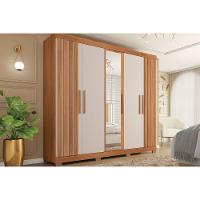 Guarda Roupa Casal 5 Portas E 2 Gavetas C/ Espelho Sophia Lux Freijo/off White - Caemmun - 1