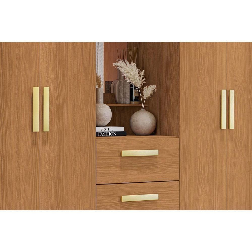Guarda Roupa Casal 5 Portas E 2 Gavetas C/ 1 Espelho R591 Canela - Kappesberg - 4
