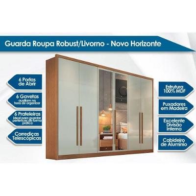 Guarda Roupa Casal Robust-Livorno 6 Portas de Bater 6 Gavetas Neve Móveis Novo Horizonte