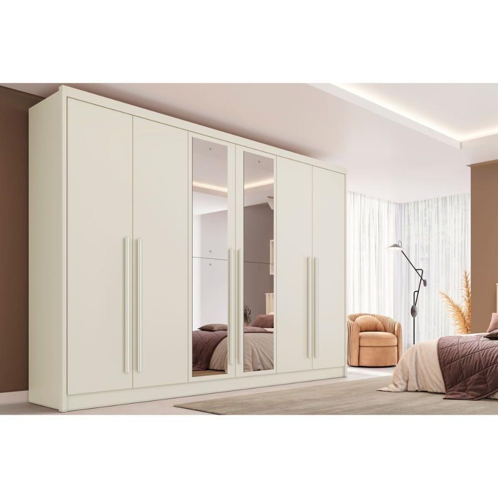 Guarda Roupa Casal 6 Portas (2 C/ Espelho) E 6 Gavetas Valencia Off White - Europa - 1