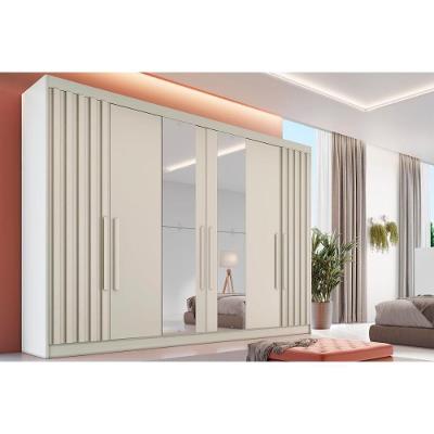 Guarda Roupa Casal 6 Portas (2 Ripadas E 2 C/ Espelho) E 6 Gavetas Potente Off White - Europa