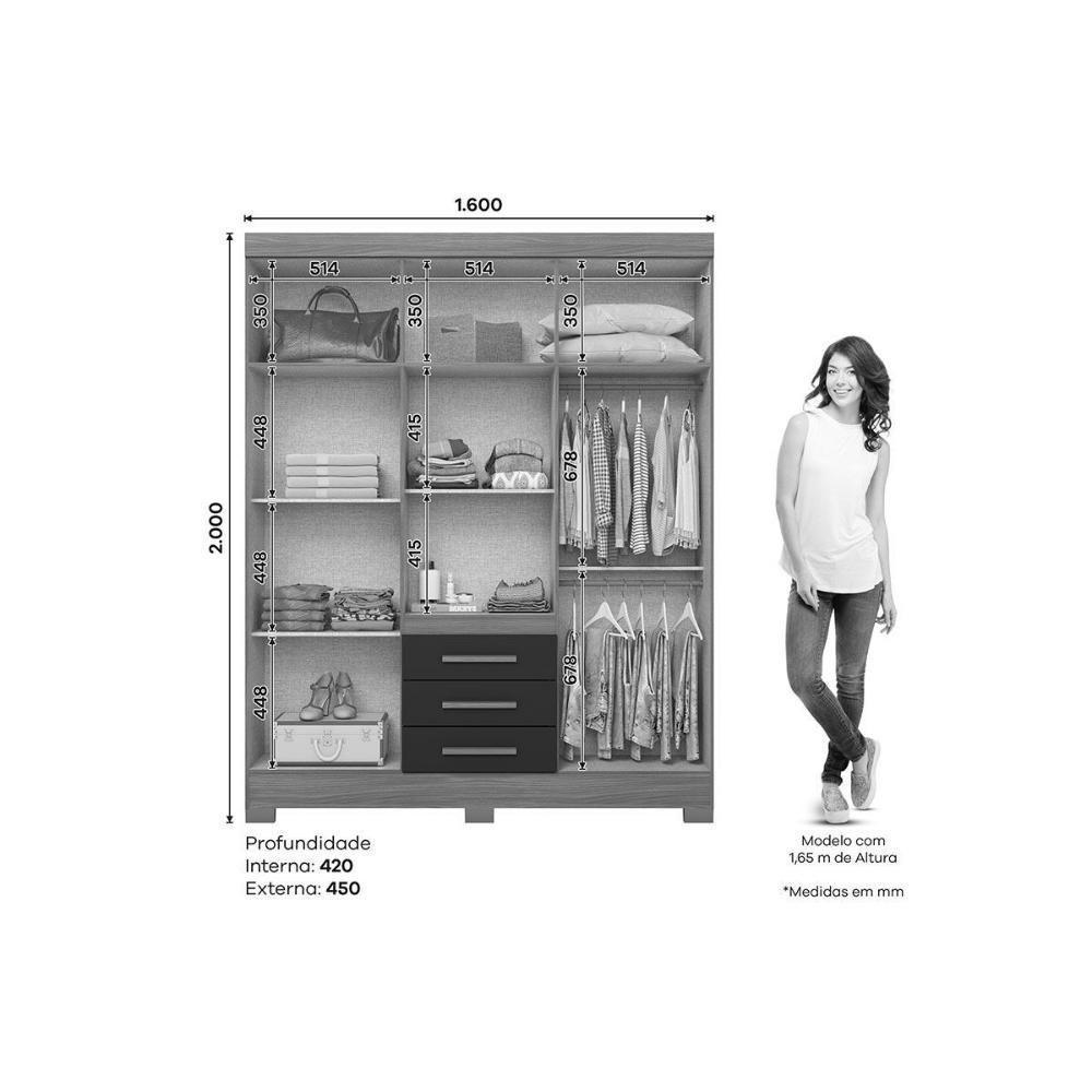 Guarda Roupa Casal 6 Portas E 3 Gavetas C/ Pés Briz B375 Nature/off White - Henn - 3