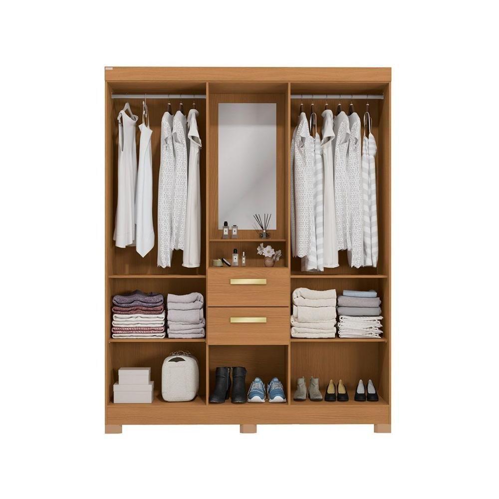 Guarda Roupa Casal 5 Portas E 2 Gavetas C/ 1 Espelho E Pés Cb01r591 Canela - Kappesberg - 4