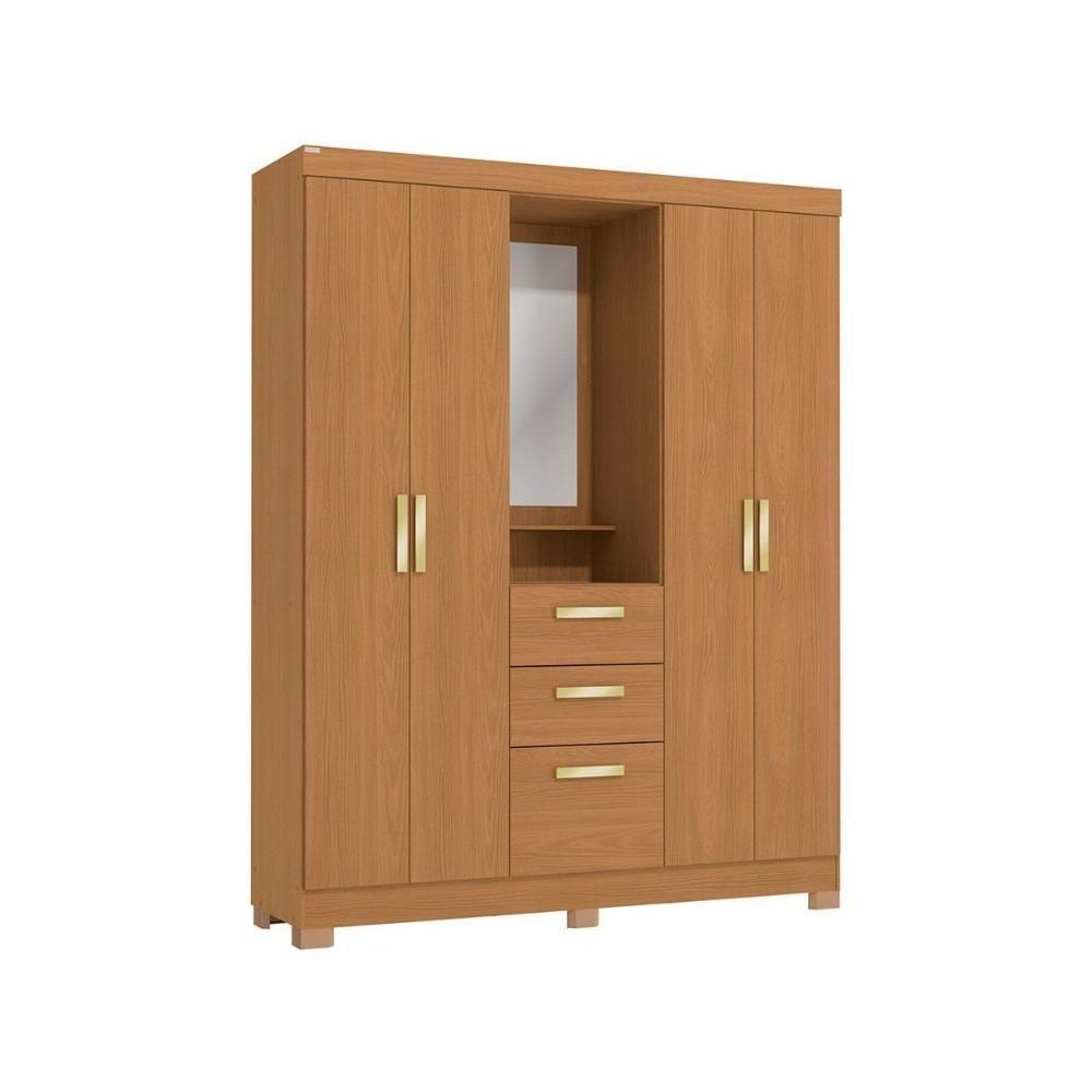Guarda Roupa Casal 5 Portas E 2 Gavetas C/ 1 Espelho E Pés Cb01r591 Canela - Kappesberg - 5