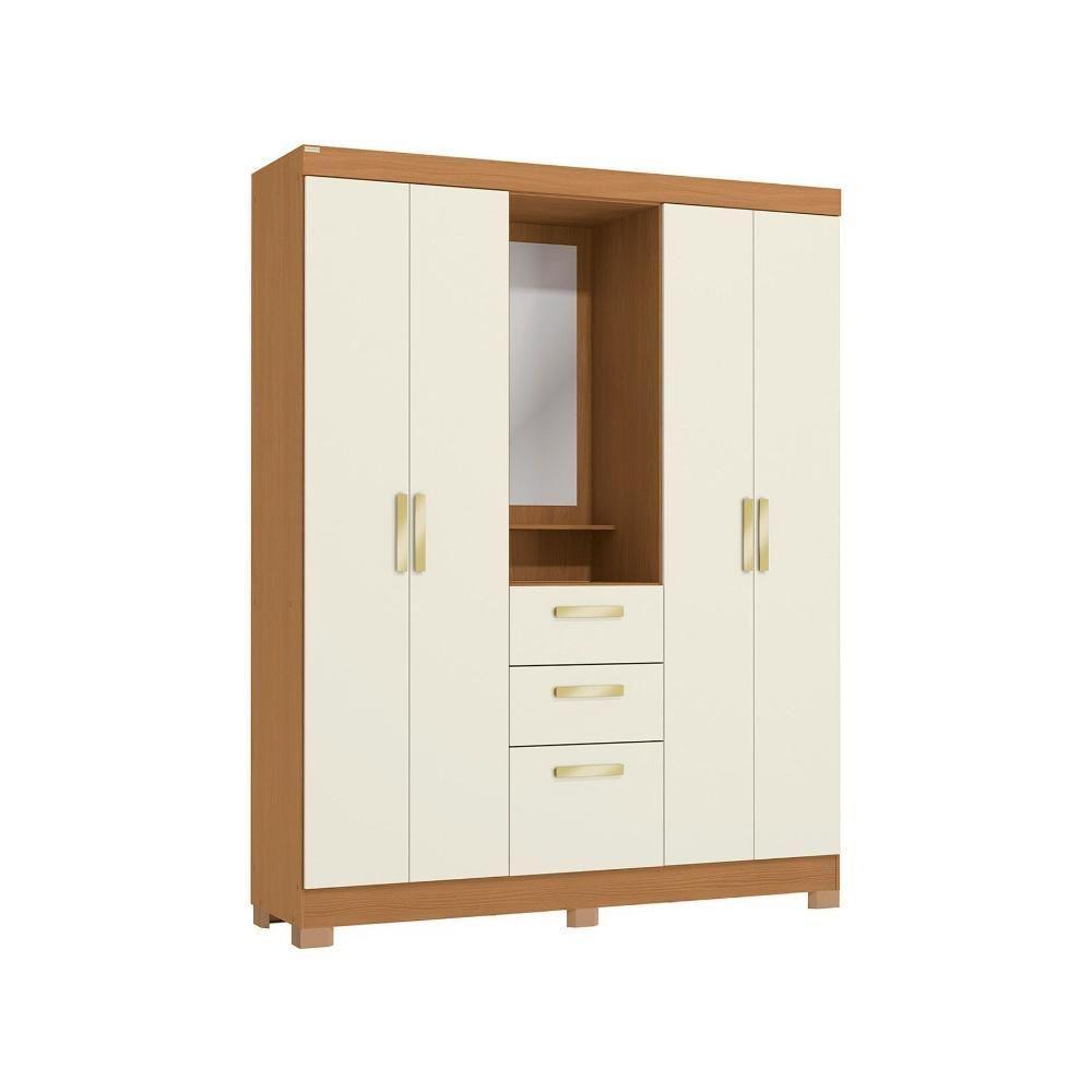 Guarda Roupa Casal 5 Portas E 2 Gavetas C/ 1 Espelho E Pés Cb01r591 Canela - Kappesberg - 6