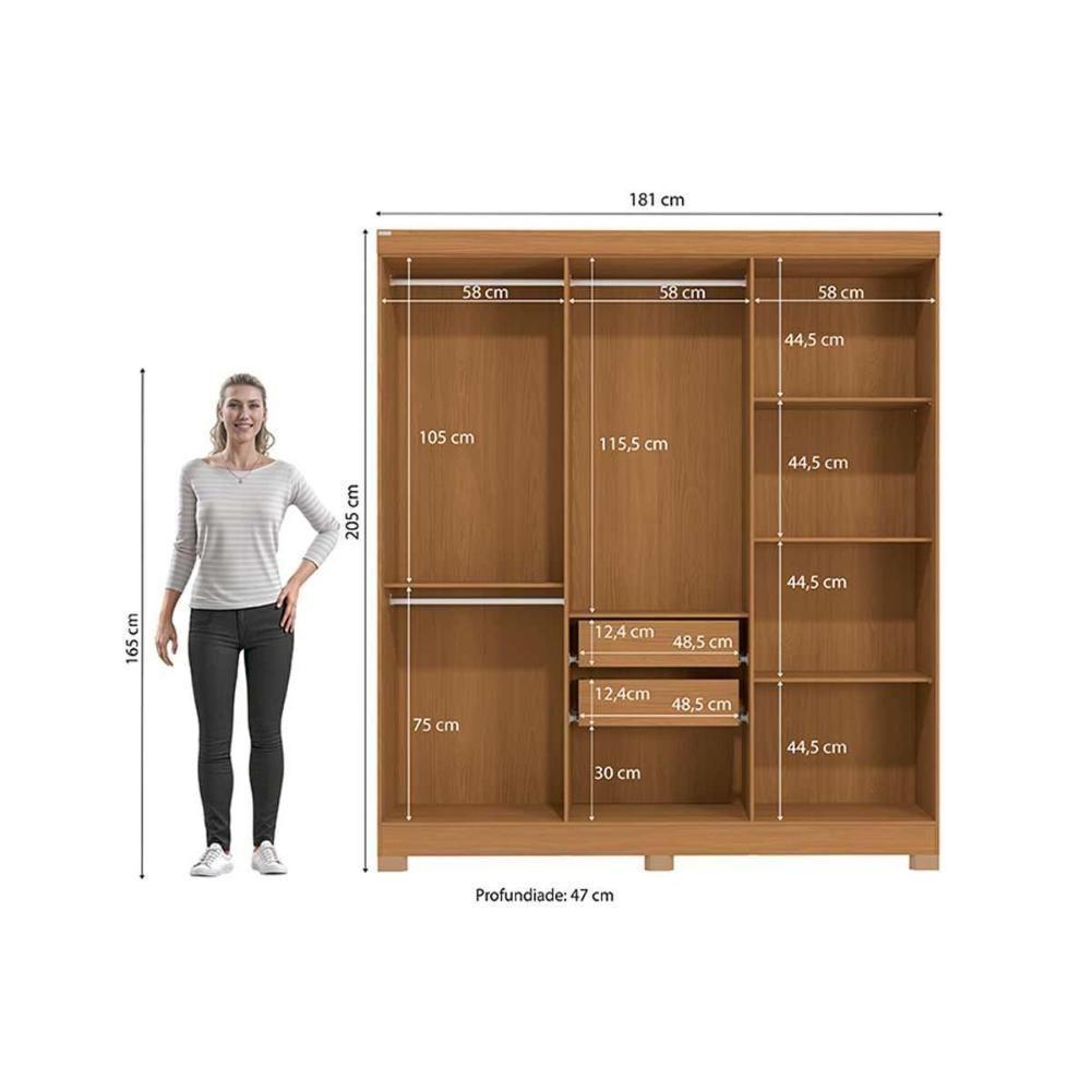 Guarda Roupa Casal 6 Portas E 2 Gavetas C/ Pés Cb01r590 Canela/off White - Kappesberg - 2