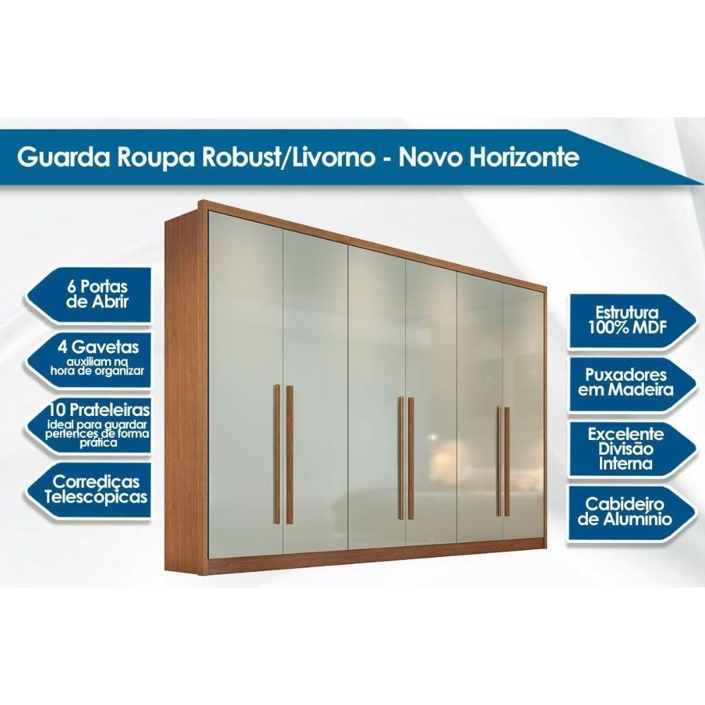 Guarda Roupa Casal 6 Portas E 4 Gavetas Robust/livorno Plus Cumaru/fendi 25 - Novo Horizonte - 2