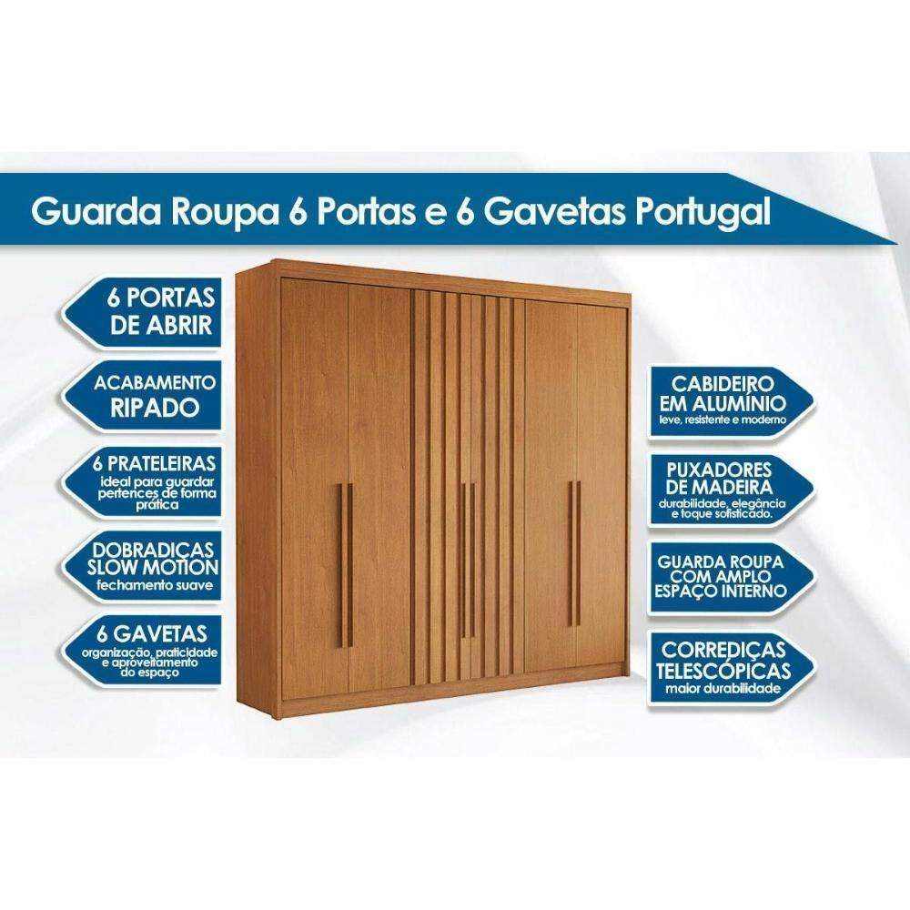 Guarda Roupa Casal 6 Portas (2 Ripadas) E 6 Gavetas Portugal Cinamomo/off White - Conquista - 2