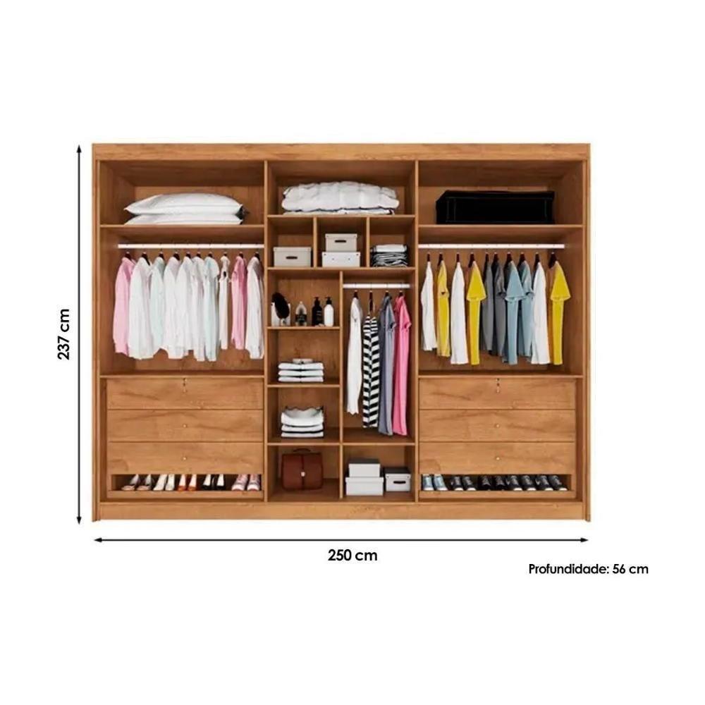 Guarda Roupa Casal 6 Portas Ripadas (2 C/ Espelho) E 6 Gavetas Potente Peroba - Europa - 3