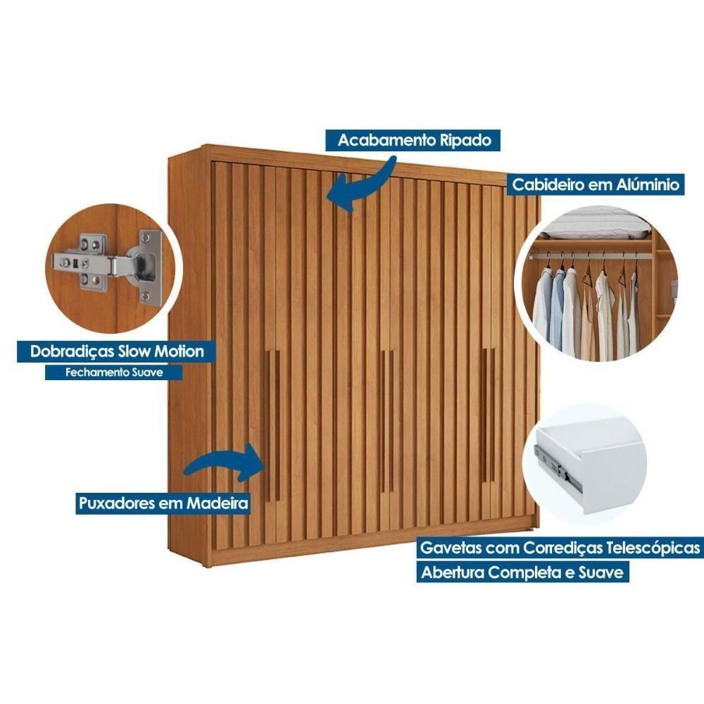 Guarda Roupa Casal 6 Portas Ripadas E 6 Gavetas Portugal Cinamomo - Conquista - 4