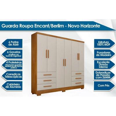 Guarda Roupa Casal 6 Portas de Abrir 6 Gavetas Encant-Berlim Cumaru-Fendi Novo Horizonte