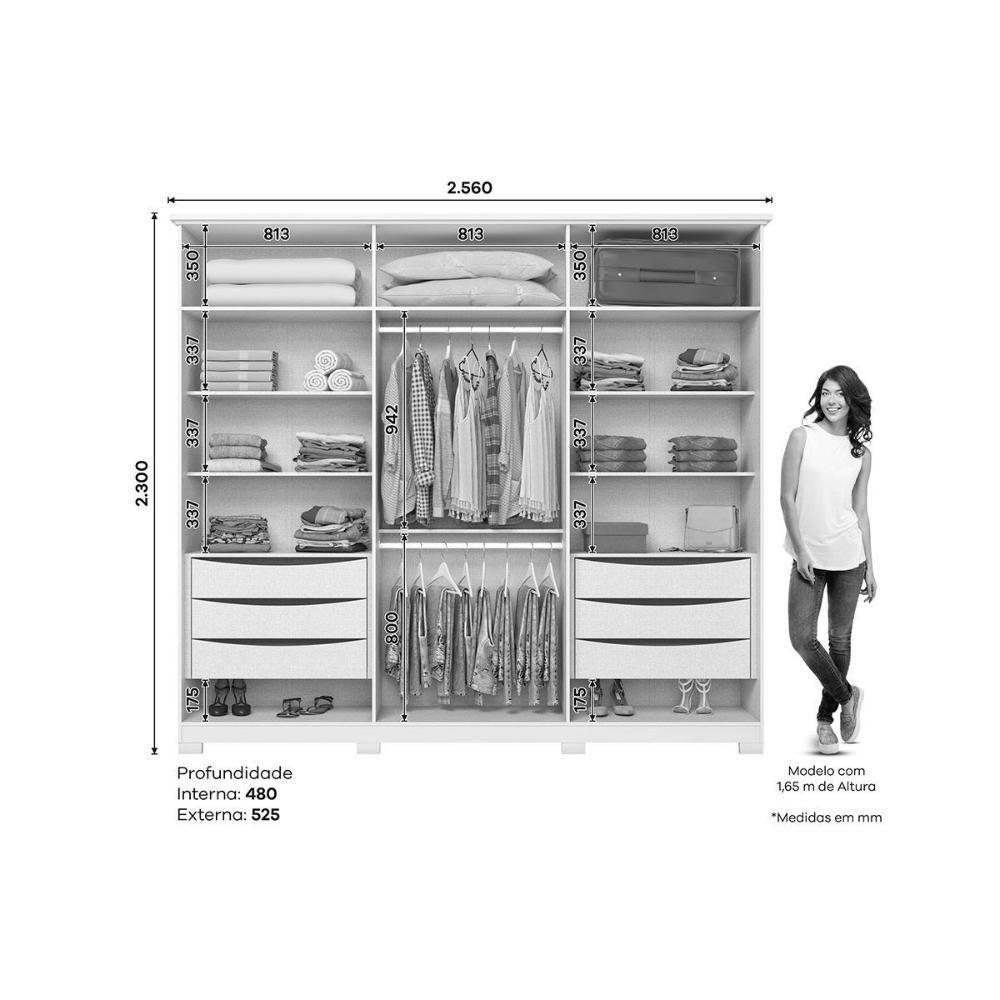 Guarda Roupa Casal 6 Portas E 6 Gavetas C/ Pés Americano Prime Cinza/nature - Henn - 3
