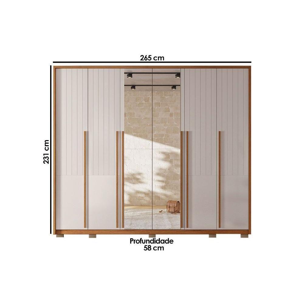 Guarda Roupa Casal 6 Portas E 6 Gavetas C/ Espelho Quintus Lux Freijo/off White - Caemmun - 5