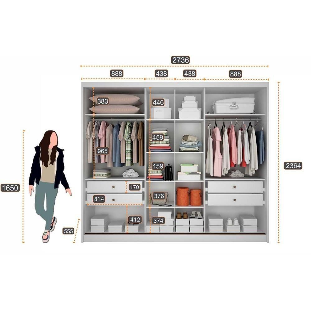 Guarda Roupa Solteiro 3 Portas E 4 Gavetas Sollo/logan Plus Neve - Novo Horizonte - 2