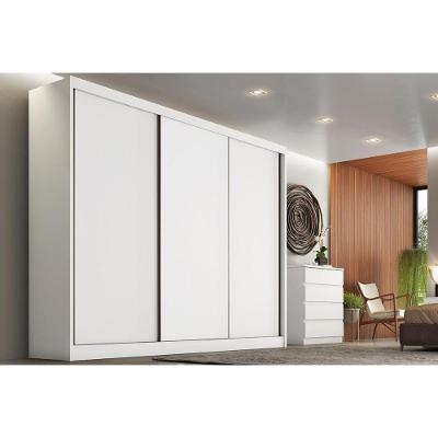 Guarda Roupa Solteiro Sollo-Logan Plus 3 Portas de Correr 4 Gavetas Neve MDF