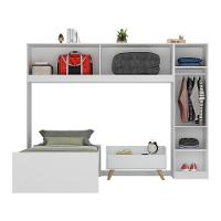 Cama De Solteiro Com Guarda Roupa E Mesa De Cabeceira Retrô Dublin Multimóveis Mp4033 Branca/Natural