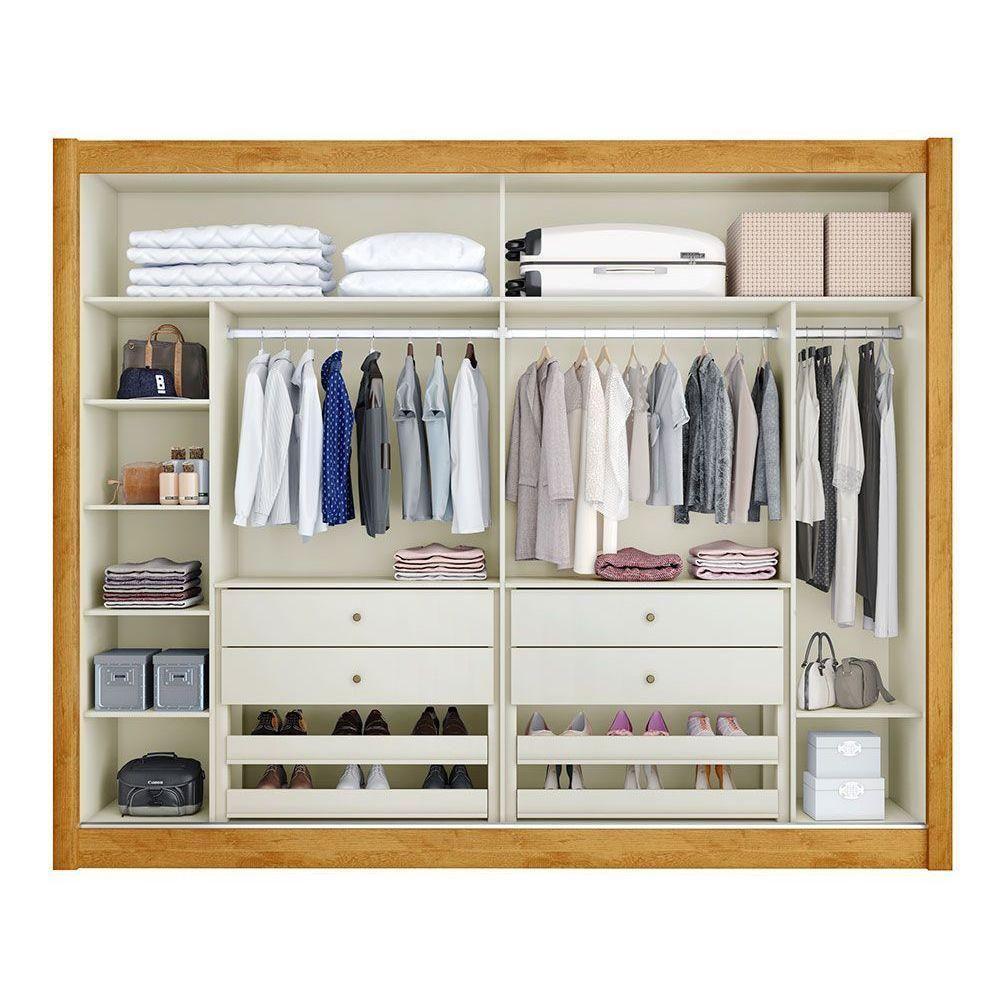 Guarda Roupas 2 Portas De Correr C/ Espelho E 4 Gavetas Creta Flex Peroba/peroba Ou Off White - Europa - 3