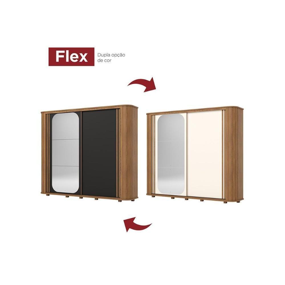 Guarda Roupas 2 Portas De Correr (1 C/ Espelho) 2 6 Gavetas C/ Pés Mozzate Flex Nature/off White Ou Preto - Henn - 2