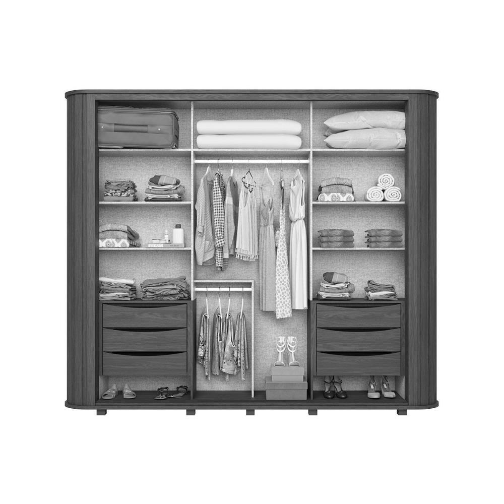 Guarda Roupas 2 Portas De Correr (1 C/ Espelho) 2 6 Gavetas C/ Pés Mozzate Flex Nature/off White Ou Preto - Henn - 4