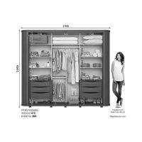 Guarda Roupas 2 Portas De Correr (1 C/ Espelho) 2 6 Gavetas C/ Pés Mozzate Flex Nature/off White Ou Preto - Henn - 3