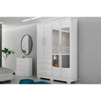 Guarda Roupa Solteiro 4 Portas (2 C/ Espelho) E 3 Gavetas C/ Pés Encanto/berlim Neve - Novo Horizonte - 1