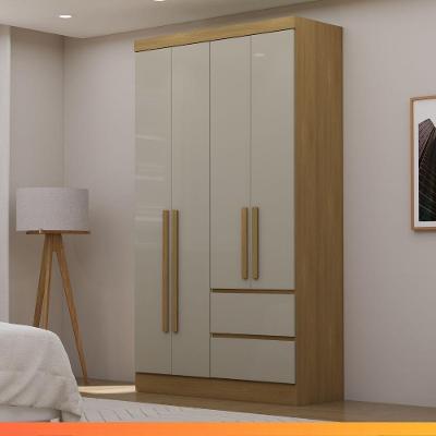 Guarda Roupa Solteiro Malta 4 Portas de Bater 2 Gavetas Branco MDP Luciane Móveis