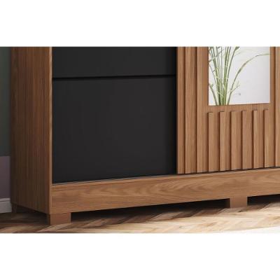 Guarda Roupa Solteiro B376 3 Portas de Correr 2 Gavetas Nature-Off White Henn