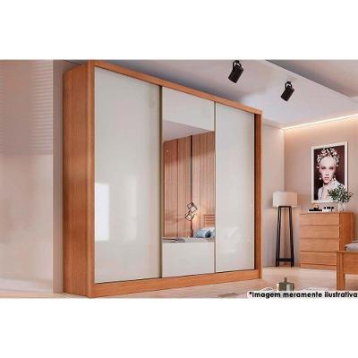 Guarda Roupa Casal Arezzo-Medelim 3 Portas de Correr 8 Gavetas Cumaru-Fendi 25 MDF
