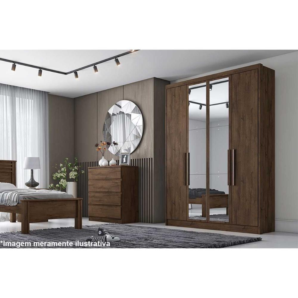 Guarda Roupa Solteiro 4 Portas (2 C/ Espelho) E 3 Gavetas Moderni/sevilha Cumaru/fendi 25 - Novo Horizonte - 3