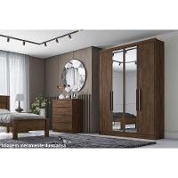 Guarda Roupa Solteiro 4 Portas (2 C/ Espelho) E 3 Gavetas Moderni/sevilha Cumaru/fendi 25 - Novo Horizonte - 3