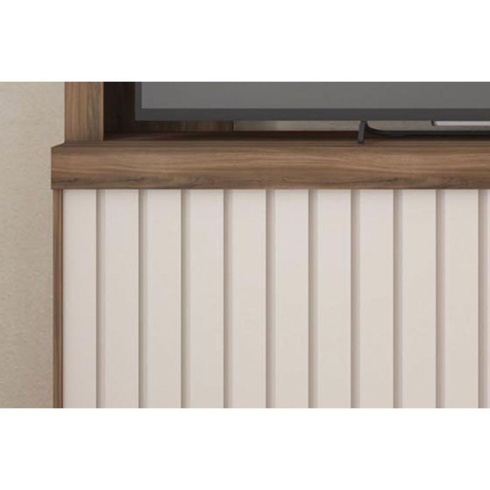 Rack Bancada C/ Painel P/ Tv Até 65 Pol Cinne Ripado Pés 160x203cm Lamina Mel/cacao - Caemmun - 6