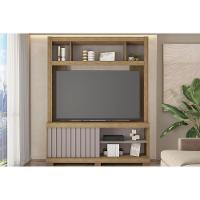 Rack Bancada C/ Painel P/ Tv Até 65 Pol Cinne Ripado Pés 160x203cm Lamina Mel/cacao - Caemmun - 1