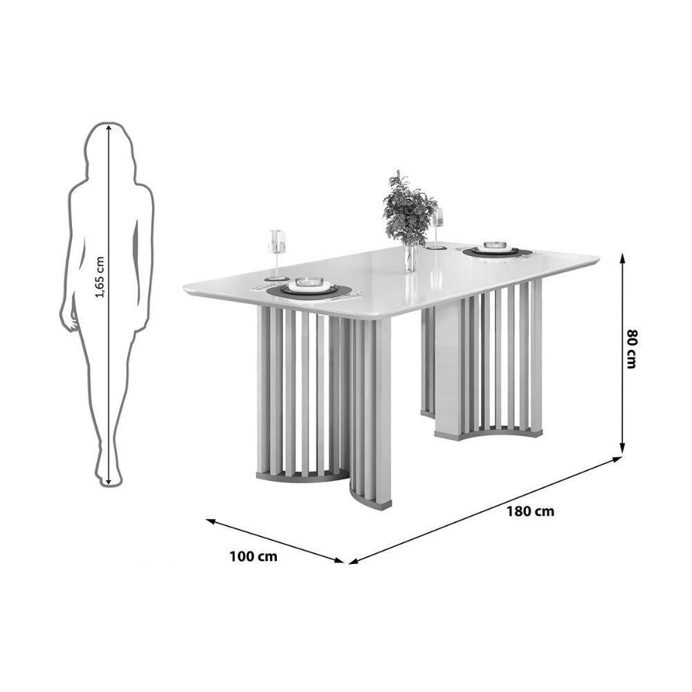 Mesa De Sala Jantar Luma C/ Tampo Madeirado C/ Vidro Curvo 180x100cm Off White/off White - Dj Móveis - 2