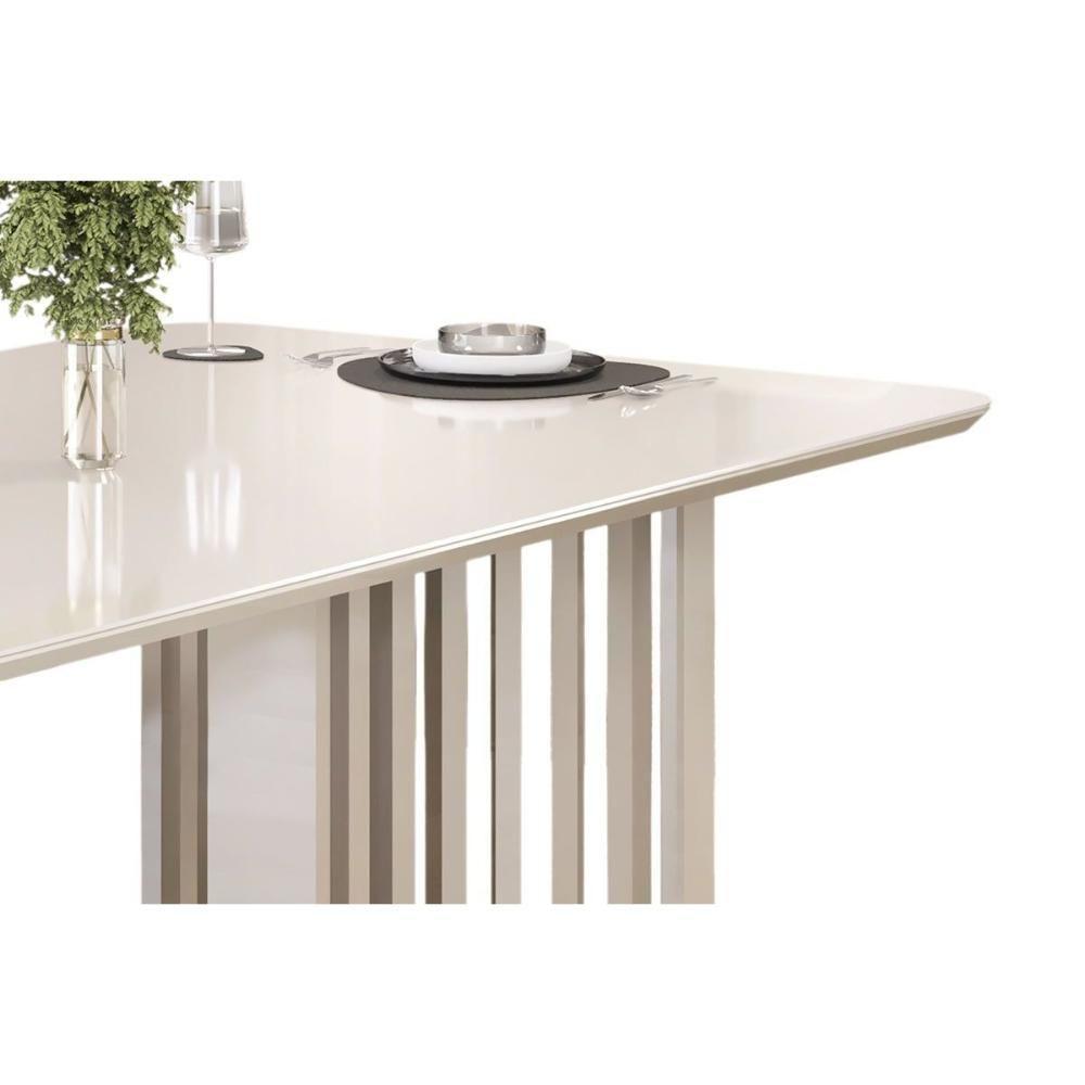 Mesa De Sala Jantar Luma C/ Tampo Madeirado C/ Vidro Curvo 180x100cm Off White/off White - Dj Móveis - 6