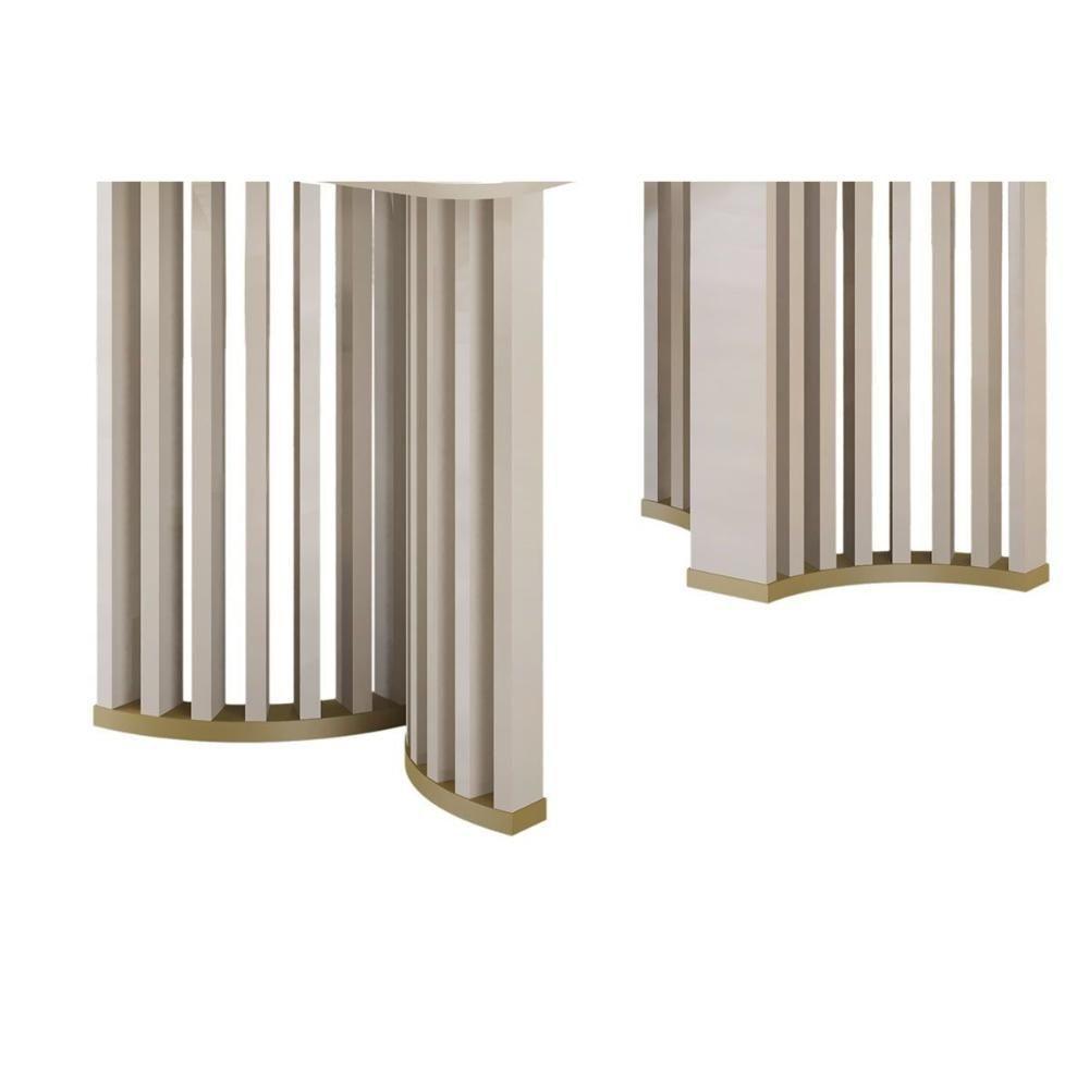 Mesa De Sala Jantar Luma C/ Tampo Madeirado C/ Vidro Curvo 180x100cm Off White/off White - Dj Móveis - 7