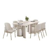 Mesa De Sala Jantar Luma C/ Tampo Madeirado C/ Vidro Curvo 180x100cm Off White/off White - Dj Móveis