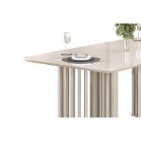 Mesa De Sala Jantar Luma C/ Tampo Madeirado C/ Vidro Curvo 180x100cm Off White/off White - Dj Móveis - 5