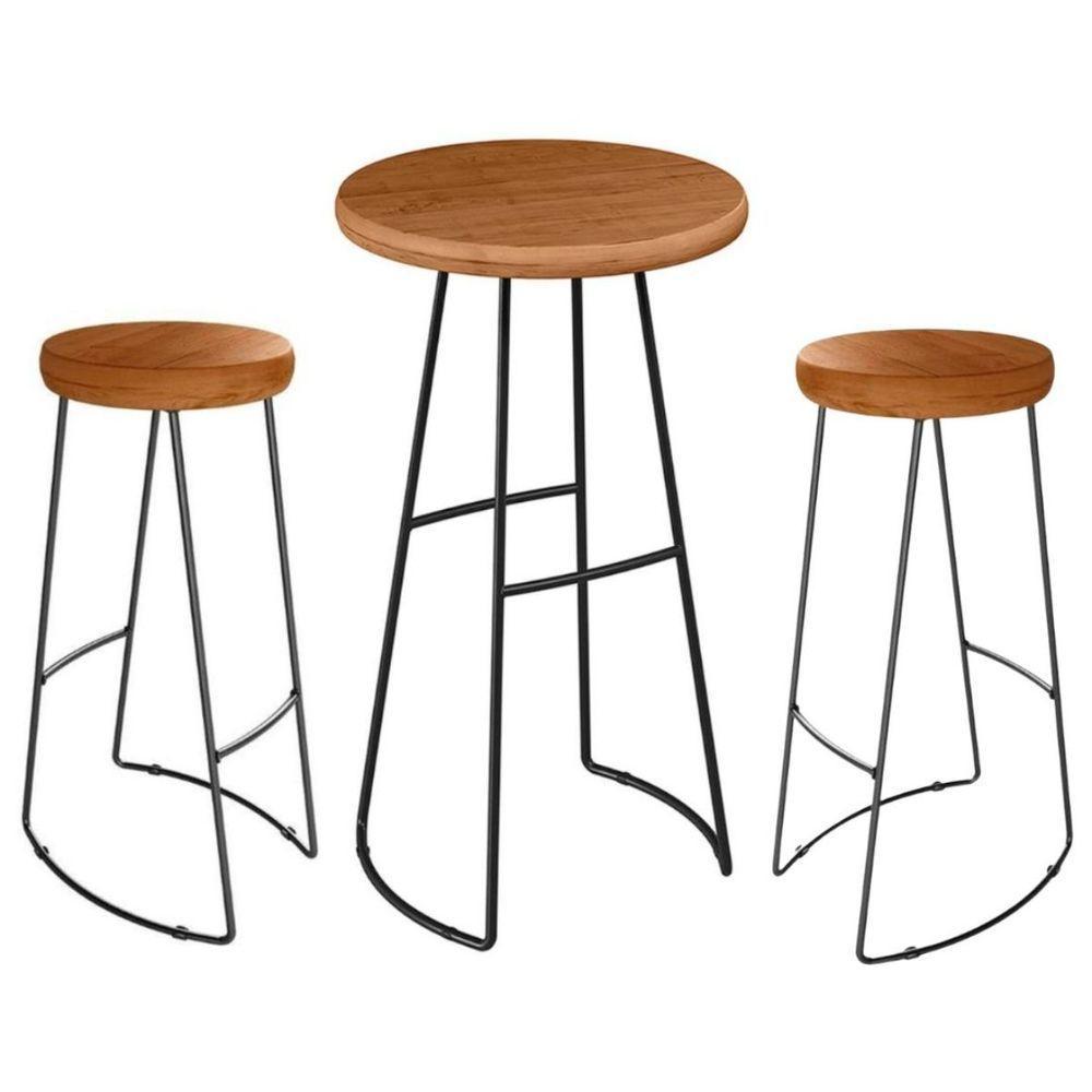 Mesa Bistrô Com 2 Banquetas Decorativas Aurora Peroba Preto - 1