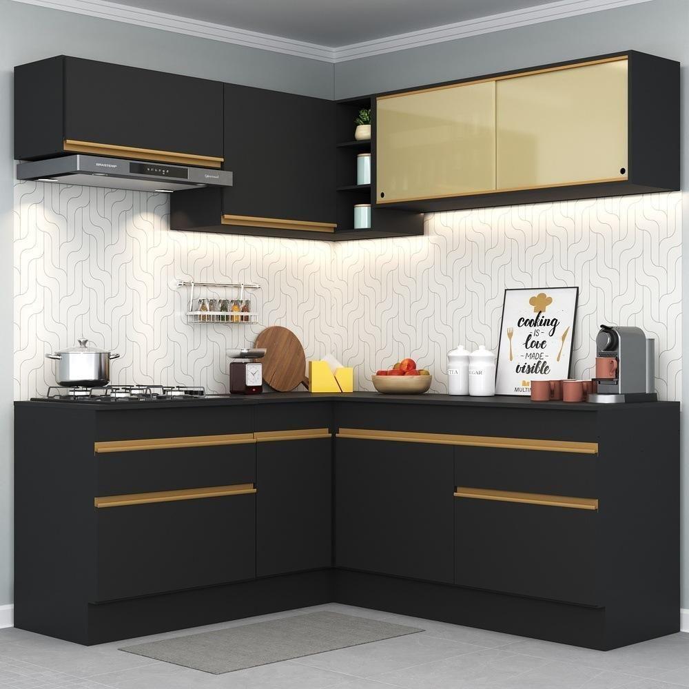 Cozinha Completa De Canto Mp2097 Com Armário E Balcão Preta - 1