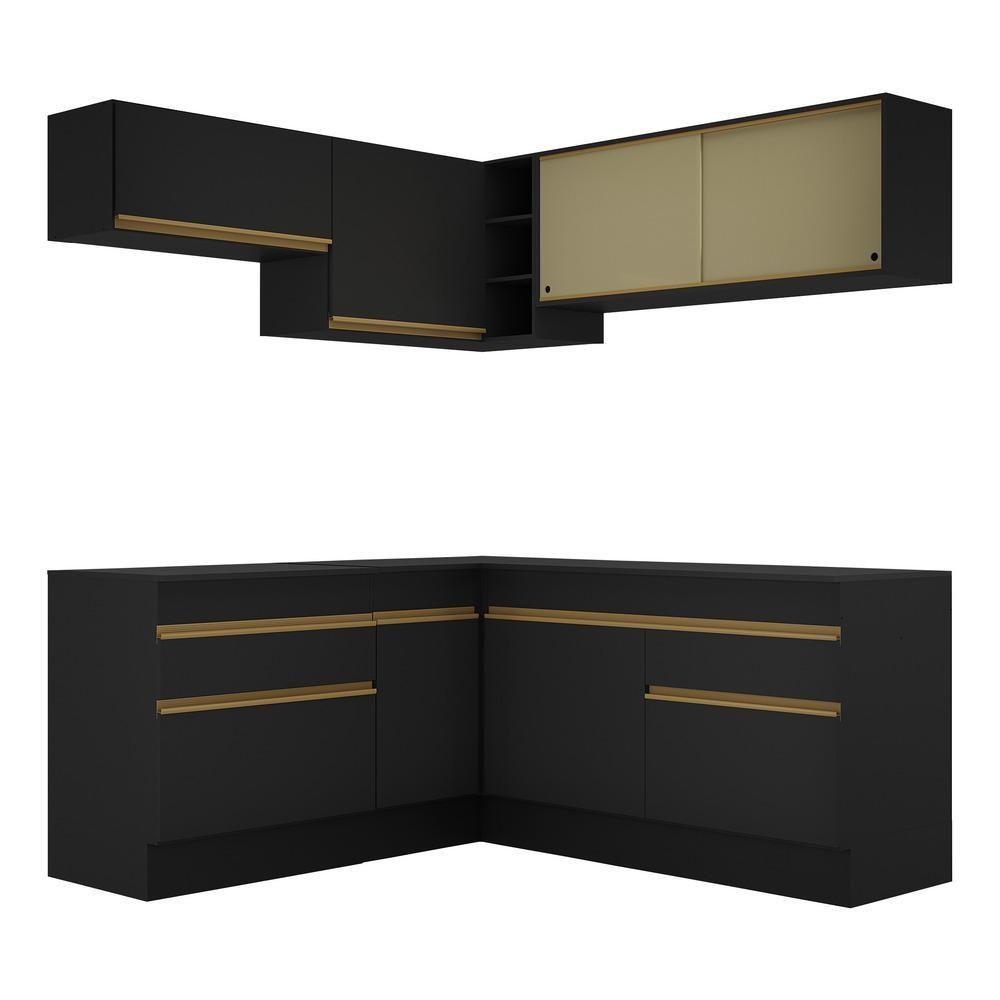 Cozinha Completa De Canto Mp2097 Com Armário E Balcão Preta - 3